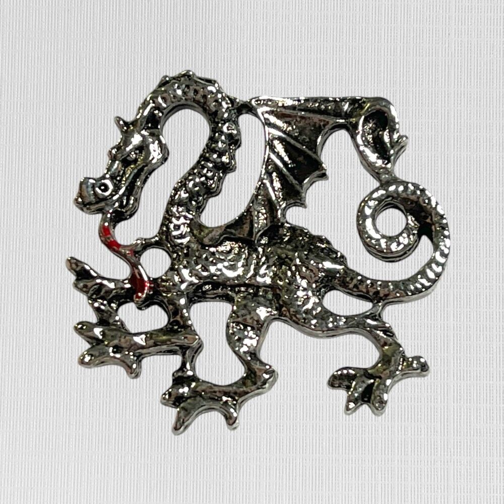 Vintage Welsh Dragon Lapel Pin Silver Tone Winged Flying Mythical Fantasy Magic
